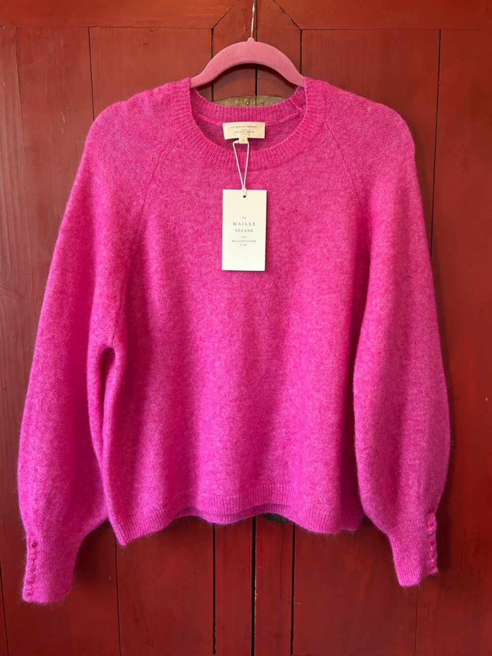 NWT Sezane Louise Jumper Mohair Wool Knit Sweater in Magnolia Pink Size Large - Picture 1 of 6